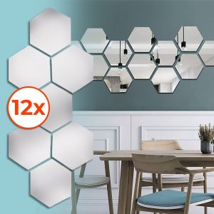 Lustrzane naklejki ścienne (zestaw 12 sztuk) | HEXAGEM