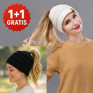 Szydełkowa czapka z kucykiem | BEANIEHUT 1+1 Gratis